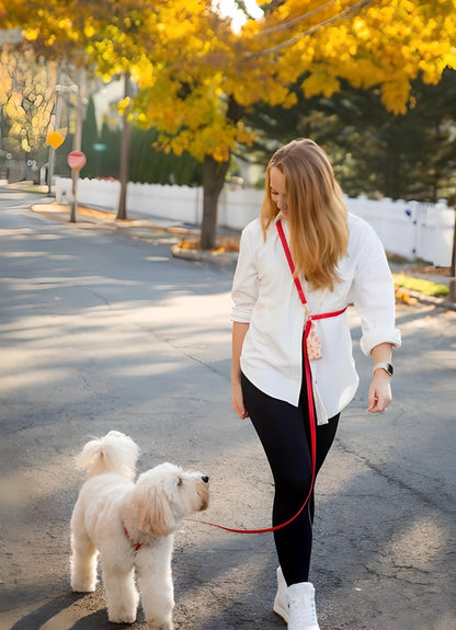 LAISSE IMPERMÉABLE MAIN LIBRE POUR CHIEN - ROUGE